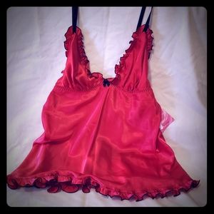 Red satin lingerie set